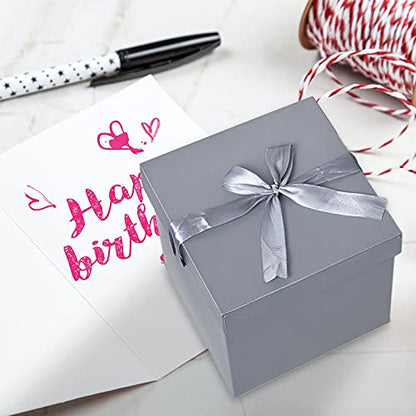 Gift Box with Lid & Ribbon for present, 12pcs, Silver, 4"×4"×4" - color: Silver, size: 4 x 4 x 4 Inch
