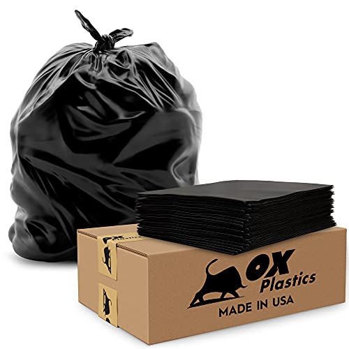 Ox Plastics Trash Can Liners Bags - 45-50 Gallon Capacity & 1.5mil Thick Extra Heavy Duty Strength - Large Garbage, Leak-Proof & Durable, House & Commercial Use Bags Black