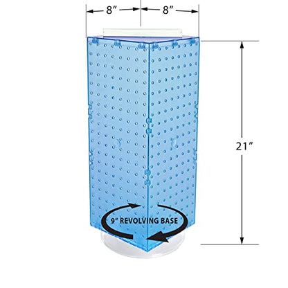 Azar Displays 703385-BLU-4C24, Four-Sided Revolving 8" W x 20" H Pegboard Counter Display w/ 24 Hooks- 4” Length, Blue - color: Blue, style: Pegboard + Hooks
