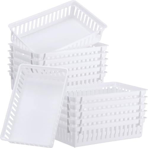 Wenqik Set of 12 Small Plastic Baskets for Organizing, White - color: White