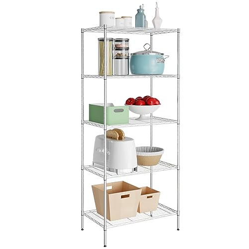 5-Tier Wire Shelving Unit, 500 lb, 24 x 14 x 61 in, Chrome - color: Chrome, size: 5-Tier, 61"H x 24"W x 14"D