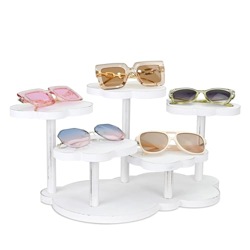 MOOCA Cloud-Shaped Wooden Display Riser, 5-Tier Jewelry Showcase Stand - color: Antique White, 5 Tier