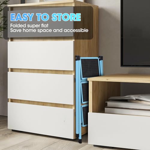 3 Step Ladder, Folding Step Stool for Adults, Lightweight Aluminum Step Ladder, Portable 330 LBS Capacity Ladders for Home Kitchen Library Office, Small Step Stools with Anti-Slip Wide Pedals, Blue