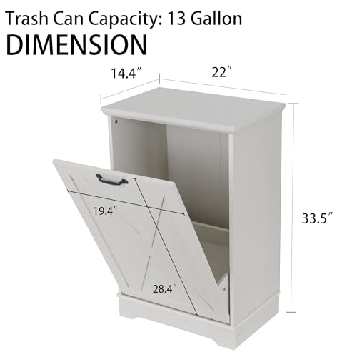 13 Gallons Tilt Out Trash Can Cabinet, Antique White - color: White
