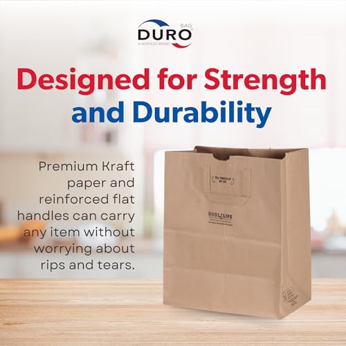 DURO 18072 70# Brown Grocery Bags with Handles, 12 x 7 x 14 In, 300 Ct - size: 1 Count (Pack of 300)
