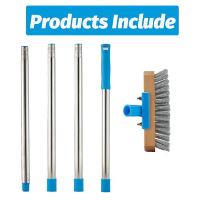 YONILL Stainless Steel Deck Scrub Brush with 60" Long Handle for Concrete - color: Blue