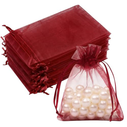 Crweety 50PCS Organza Bags 3x4 Burgundy Small Gift Bags Mesh Drawstring - color: Burgundy