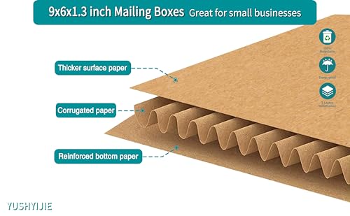 50 Pack 9x6x1.3 inch Small Shipping Boxes for DVD, Book Mailers - color: Brown