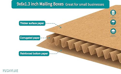50 Pack 9x6x1.3 inch Small Shipping Boxes for DVD, Book Mailers - color: Brown