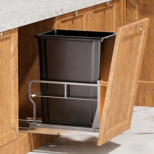 YJHome 10Gal Pull Out Trash Can Cabinet with Tiltable 10°, Soft Close - color: Black, style: Single-A