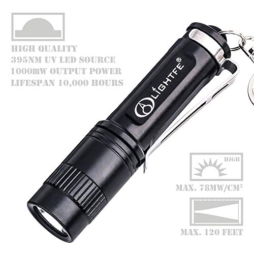 Black light UV Light Keychain Flashlight with High Power UV 395nm LED Source High Power and Strong Beam for Pet Urine Detector Light, UV Glue Curing,Professional Art Repairing… - color: Uv101a