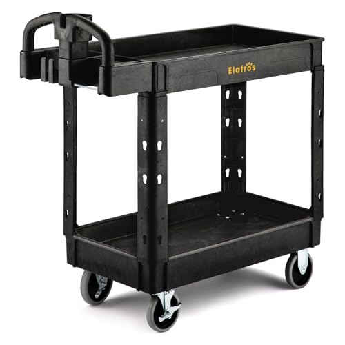 ELAFROS 2-Tier Heavy Duty Utility Cart with Ergonomic Handle, 37.5 x 17 in