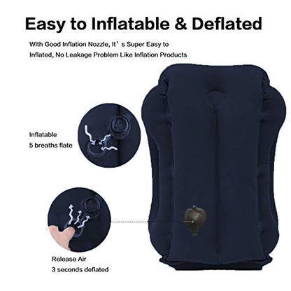 Inflatable Travel Pillow for Airplane, Inflatable Neck Air Pillow for Sleeping(Blue)