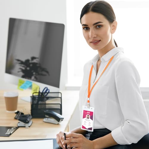 Marspark 200 Pcs ID Badge Holder with Lanyard, Orange - color: Orange