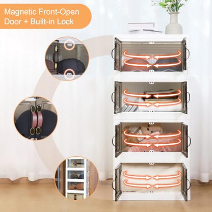 MOONEDGE 140QT Stackable Plastic Storage Bins, 4-Tier Foldable Cabinet - size: 140QT