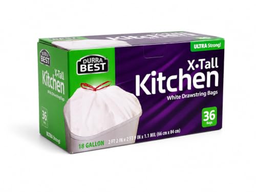 Heavy-Duty Trash Bags – 36 count, 18 Gallon White, Ultra Thick Drawstring Garbage Bags – Leak-Resistant for Home & Commercial Use, Big Trash Bags, Made in USA - color: White, size: 1 Count (Pack of 36)