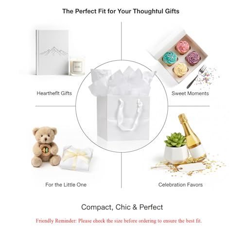 Aosric 12 Pack 8"x8"x8" White Square Gift Bags with Tissue Paper - color: White