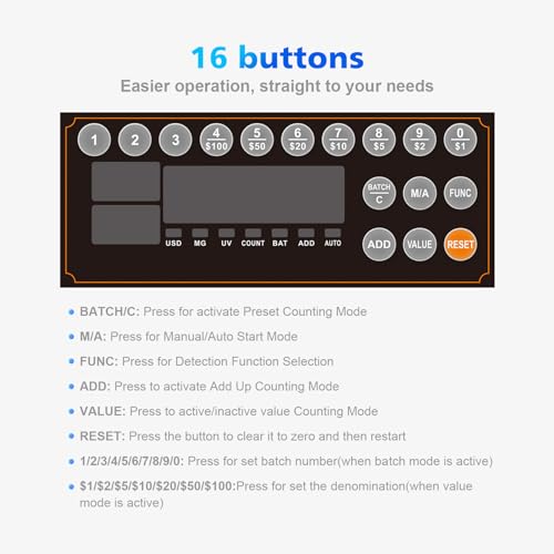 Aneken Money Counter with Value Count, 1300 Bills/Min for USD & EUR - color: White