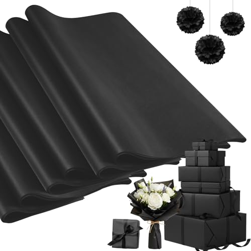 500 Sheets Halloween Black Tissue Paper Bulk 15 x 20 Inch for Gift Bags - color: Black, size: 15 x 20 Inch