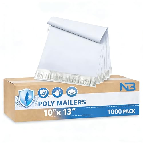 NB 10x13 Inch - 1000 Pcs White Poly Mailers Strong Adhesive Self-Seal Shipping Envelopes, Tear & Water Resistant Packaging for E-Commerce and Small Business - color: White, size: 10"x13" 1000pcs