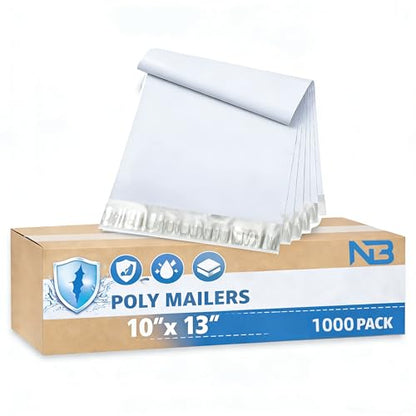 NB 10x13 Inch - 1000 Pcs White Poly Mailers Strong Adhesive Self-Seal Shipping Envelopes, Tear & Water Resistant Packaging for E-Commerce and Small Business - color: White, size: 10"x13" 1000pcs