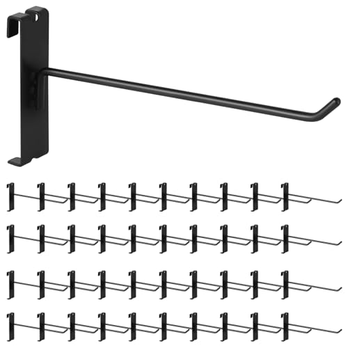 40Pcs 8" Gridwall Display Hooks Assortment Set, Black Metal Grid Wall Panel Hanging Display Hook for Garage Shop Retail Storage, Wire Diameter 5mm/ 0.2”