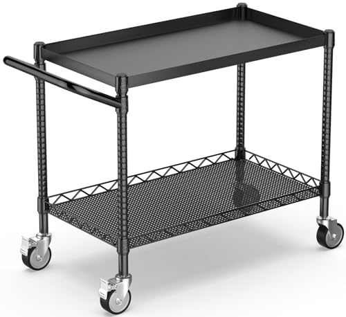 Utility Tool Cart with Wheel, 45In Large Rolling Utility Carts with Handle - color: 2-black, size: 2 Tier