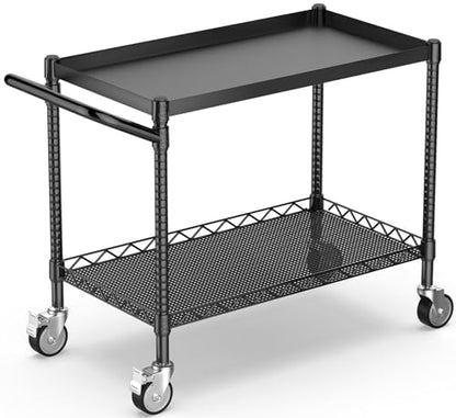 Utility Tool Cart with Wheel, 45In Large Rolling Utility Carts with Handle - color: 2-black, size: 2 Tier
