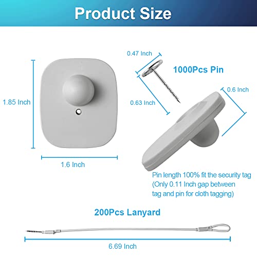 1000Pcs 8.2Mhz RF Security Clothing Tags Grey Retails EAS Clothes Tag with 1000 Pins and 200 Lanyards - style: 1000 Gray Tags + 200 Lanyards