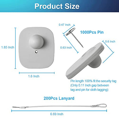 1000Pcs 8.2Mhz RF Security Clothing Tags Grey Retails EAS Clothes Tag with 1000 Pins and 200 Lanyards - style: 1000 Gray Tags + 200 Lanyards