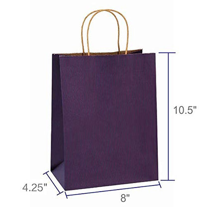 BagDream Medium Gift Bags with Handles 8x4.25x10.5 Inch Purple 100 Pcs Bulk - color: Purple