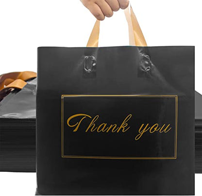 WAKAKO 60 Pack Thank You Shopping Bags, 16x14 Inch Reusable Plastic Shopping Thank You Gift Bags with Handle for Small Business, Black - color: Black(16X14IN)