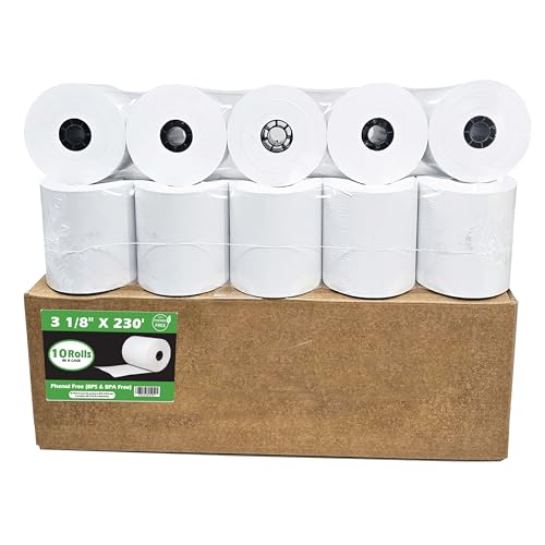 Phenol Free Thermal Paper (10 Rolls) 3 1/8 x 230 Receipt Rolls fits all Clover POS Cash Register Printers, Star Micronics SCP700 TSP100 TSP300 TSP400 (BPA & BPS Free) from BuyRegisterRolls - size: Pack of 10, style: Phenol Free Thermal