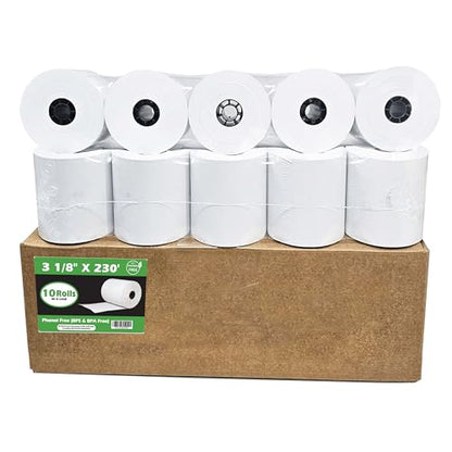 Phenol Free Thermal Paper (10 Rolls - 60 GSM) 3 1/8 x 230 Receipt Rolls fits all Clover POS Cash Register Printers, Star Micronics SCP700 TSP100 TSP300 TSP400 (BPA & BPS Free) from BuyRegisterRolls - style: Phenol Free Thermal