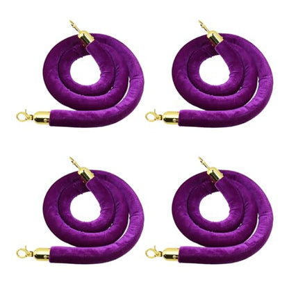 Oedema 4Pcs Purple Velvet Stanchion Ropes with Gold Hooks 5 Feet - color: Purple