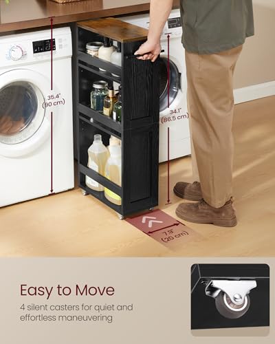 VASAGLE 4-Tier Slide-Out Storage Cart, Slim Kitchen Cart with Wheels - color: Ebony Black + Rustic Brown, size: 7.9"D
