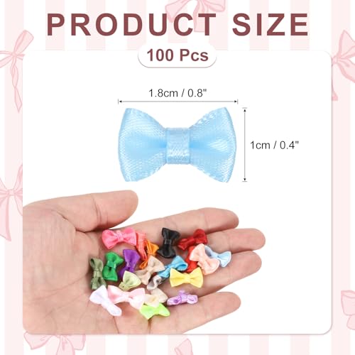 MECCANIXITY 100 Pcs Mini Ribbon Bow 0.8" Mini Fabric Satin Ribbon Flower Bows for Craft DIY Sewing Wedding Birthday Party, Blue - color: Blue