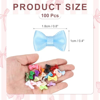 MECCANIXITY 100 Pcs Mini Ribbon Bow 0.8" Mini Fabric Satin Ribbon Flower Bows for Craft DIY Sewing Wedding Birthday Party, Blue - color: Blue