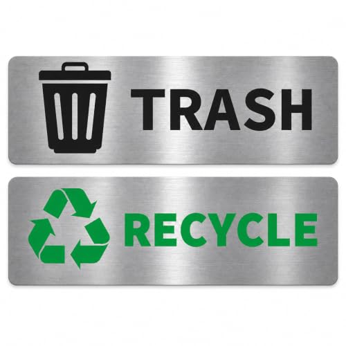 GRITKULTURE Premium Trash & Recycling Stickers for Bins – 2 Pack Metallic Look Printed Labels (Not Real Metal) – Clear Waste Sorting Decals for Kitchen, Office & Garage – Waterproof Vinyl, Easy Peel & Removable(1)