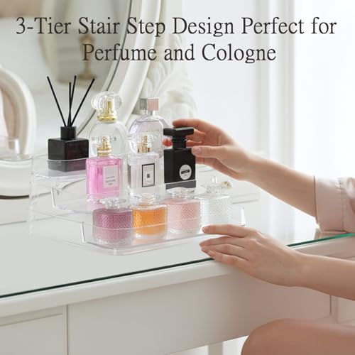 2Pcs 3-Tier Perfume Display, Vitamin Bottles Organizer & Medicine Bottle Organizer Vanity Display Case Display Cabinet for Perfume Shelf and Glass Bottle Clear Case a Great Storage Helper at Home