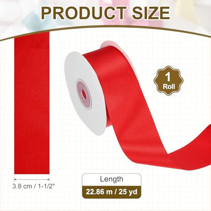PATIKIL Red Satin Ribbon 1-1/2"x25 Yards Solid Fabric Ribbon - color: Red, size: 1-1/2" x 25 Yards