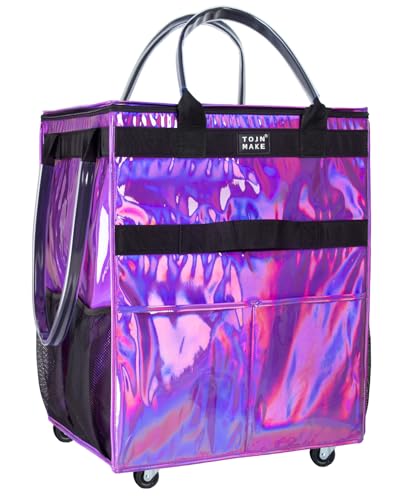 Reusable Grocery Bag with Wheels, Large Glitter Purple Rolling Tote - color: Glitter Purple, size: Large