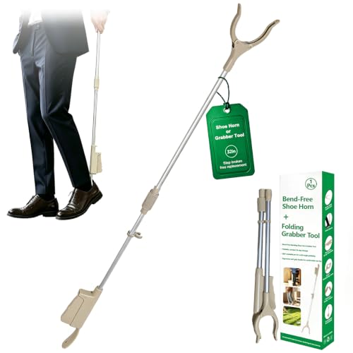 34" Foldable Reacher Grabber Tool with Shoe Horn, 2-in-1 Trash Picker Upper Grabber, 360° Rotating Jaw Long Handy Trash Claw, Lightweight Pick Up Stick for Elderly, Litter, Garden (Gray, 1-Pack) - size: 1 Pack