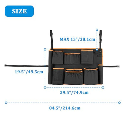 HODRANT Trash Can Caddy Bag with 13 Pockets Fit 32-55 Gallon Garbage Bin - color: Black with orange edge
