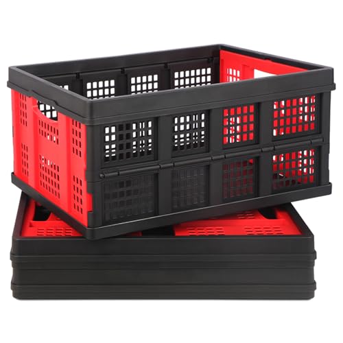 55L Collapsible Storage Bins with Handle 3 Packs, - color: 55L 3PK (Black & Red)