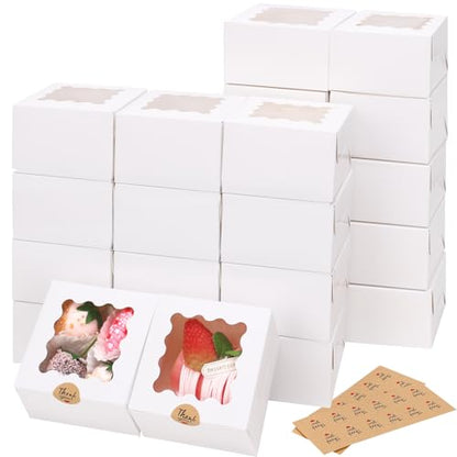 Moretoes Cookie Boxes with Window, 4x4x2.5in White Food-grade Bakery Boxes - color: White