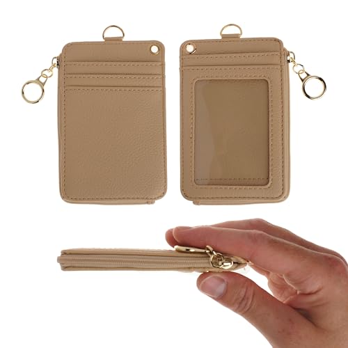 MONDO DESIGNS 2-in-1 ID Badge Holder Lanyard Wallet - Taupe - color: Taupe