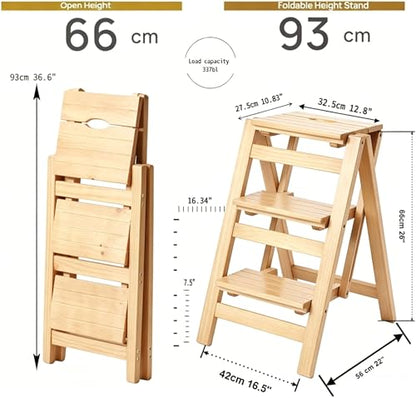 3-Step Wooden Folding Step Stool – Solid Pine Frame, Non-Slip Steps, Anti-Scratch Base, 337lb Capacity – No Assembly Required, Space-Saving for Kitchen & Home – Walnut (Natural Wood) - color: Natural Wood