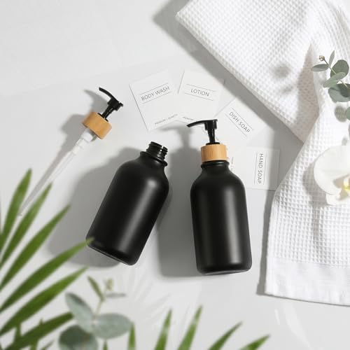 KASUNTING Black Soap Dispenser, 4 Pack Hand Soap Dispenser Bathroom with Bamboo Pump,17 Fl Oz Plastic Hand and Dish Dispenser Set for Kitchen, Refillable Liquid Soap and Lotion Dispensers Bottle - color: Black, size: 4 Bottles