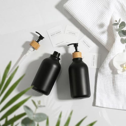 KASUNTING Black Soap Dispenser, 4 Pack Hand Soap Dispenser Bathroom with Bamboo Pump,17 Fl Oz Plastic Hand and Dish Dispenser Set for Kitchen, Refillable Liquid Soap and Lotion Dispensers Bottle - color: Black, size: 4 Bottles